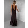 Hnědé společenské jednoduché dlouhé šaty CARMIYA (Veľkosť ONESIZE)