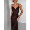 Hnědé společenské jednoduché dlouhé šaty CARMIYA (Veľkosť ONESIZE)