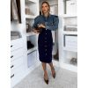 Modré elegantní šaty DENIMA s dlouhým rukávem (Veľkosť M/L)