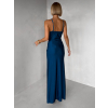 Petrolejová dlhé saténové spoločenské šaty ORIXY s výstrihom