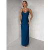 Petrolejová dlouhé saténové společenské šaty ORIXY s výstřihem (Veľkosť ONESIZE)