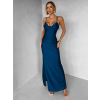 Petrolejová dlhé saténové spoločenské šaty ORIXY s výstrihom
