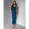 Petrolejové priliehavé midi šaty TREVY s holým chrbtom