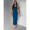 Petrolejové priliehavé midi šaty TREVY s holým chrbtom