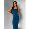 Petrolejové priliehavé midi šaty TREVY s holým chrbtom