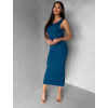Petrolejové priliehavé midi šaty TREVY s holým chrbtom