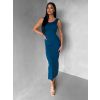 Petrolejové přiléhavé midi šaty TREVY s holými zády (Veľkosť ONESIZE)