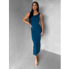Petrolejové priliehavé midi šaty TREVY s holým chrbtom