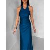 Petrolejové společenské dlouhé šaty SYVONA (Veľkosť ONESIZE)