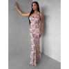Růžové společenské dlouhé šaty HENTARI s flitry (Veľkosť ONESIZE)