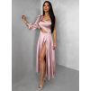 Starorůžové dlouhé plesové saténové šaty ZAYVIX (Veľkosť ONESIZE)