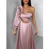 Starorůžové dlouhé plesové saténové šaty ZAYVIX (Veľkosť ONESIZE)