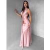 Starorůžové saténové dlouhé společenské šaty CELESTIA (Veľkosť ONESIZE)
