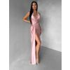 Starorůžové saténové dlouhé společenské šaty CELESTIA (Veľkosť ONESIZE)