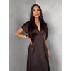 Tmavě hnědé elegantní společenské midi šaty OMNIS (Veľkosť ONESIZE)