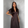 Tmavo hnedé elegantné spoločenské midi šaty OMNIS