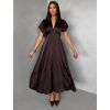 Tmavě hnědé elegantní společenské midi šaty OMNIS (Veľkosť ONESIZE)