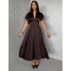 Tmavo hnedé elegantné spoločenské midi šaty OMNIS
