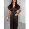 Tmavě hnědé elegantní společenské midi šaty OMNIS (Veľkosť ONESIZE)