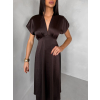Tmavo hnedé elegantné spoločenské midi šaty OMNIS