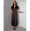 Tmavě hnědé elegantní společenské midi šaty OMNIS (Veľkosť ONESIZE)
