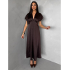 Tmavo hnedé elegantné spoločenské midi šaty OMNIS