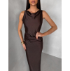 Tmavo hnedé saténové midi šaty ZERALA so sponou