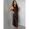 Tmavo hnedé saténové midi šaty ZERALA so sponou