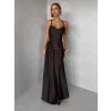 Tmavě hnědé společenské dlouhé šaty SATIN (Veľkosť ONESIZE)