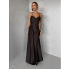 Tmavo hnedé spoločenské dlhé šaty SATIN
