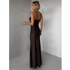 Tmavě hnědé společenské dlouhé šaty SATIN (Veľkosť ONESIZE)