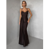 Tmavo hnedé spoločenské dlhé šaty SATIN