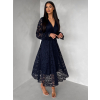 Tmavomodré krajkové spoločenské midi šaty LIRONDE