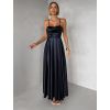Tmavě modré saténové dlouhé společenské šaty LUNOREX (Veľkosť ONESIZE)
