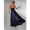 Tmavě modré saténové dlouhé společenské šaty LUNOREX (Veľkosť ONESIZE)