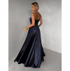 Tmavomodré saténové dlhé spoločenské šaty LUNOREX