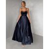Tmavě modré saténové dlouhé společenské šaty LUNOREX (Veľkosť ONESIZE)