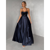 Tmavomodré saténové dlhé spoločenské šaty LUNOREX