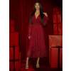 Bordó krajkové spoločenské midi šaty LIRONDE
