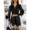 Čierne saténové zavinovacie krátke šaty MOKESA