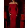 Červené dlouhé společenské šaty SYTRENO se spadlými rameny (Veľkosť ONESIZE)