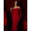 Červené dlouhé společenské šaty SYTRENO se spadlými rameny (Veľkosť ONESIZE)