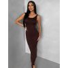 Hnědé přiléhavé midi šaty TREVY s odhalenými zády (Veľkosť ONESIZE)