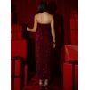 Vínové flitrované třpytivé dlouhé šaty BRASETI s mašlemi (Veľkosť ONESIZE)