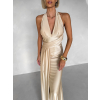 Béžové dlhé spoločenské šaty CELESTIA s vlečkou