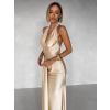 Béžové dlhé spoločenské šaty CELESTIA s vlečkou