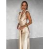 Béžové dlouhé společenské šaty CELESTIA s vlečkou (Veľkosť ONESIZE)