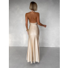 Béžové dlhé spoločenské šaty CELESTIA s vlečkou