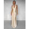 Béžové dlouhé společenské šaty CELESTIA s vlečkou (Veľkosť ONESIZE)