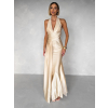 Béžové dlhé spoločenské šaty CELESTIA s vlečkou